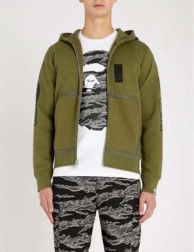 Shop A Bathing Ape Military Shark Cotton-jersey Hoody In Olive Drab