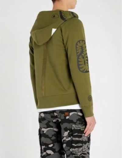 Shop A Bathing Ape Military Shark Cotton-jersey Hoody In Olive Drab
