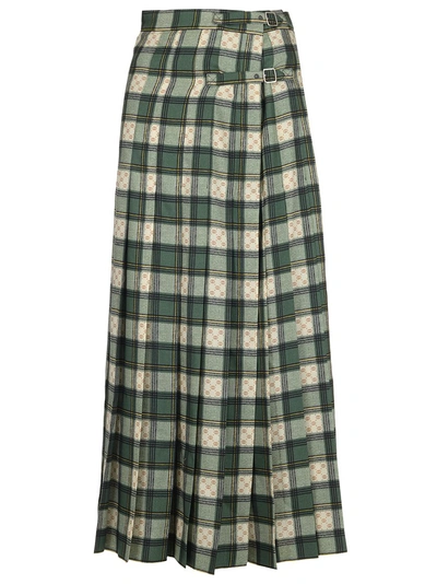 Shop Gucci Tartan Long Skirt In Multi