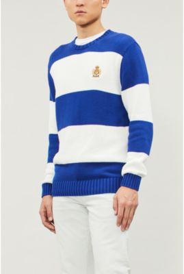 Polo Ralph Lauren Striped Embroidered-logo Cotton Jumper In Royal/white  Stripe | ModeSens