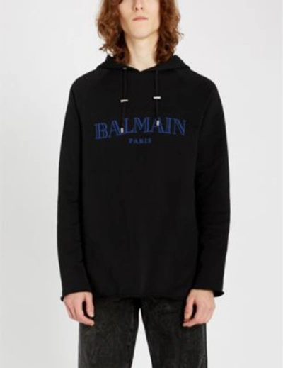 Shop Balmain Logo-print Cotton-jersey Hoody In Noir