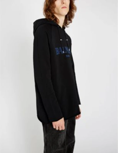 Shop Balmain Logo-print Cotton-jersey Hoody In Noir
