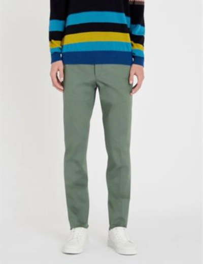Shop Corneliani Tailored-fit Straight Cotton-blend Chinos In Green