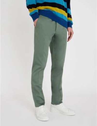 Shop Corneliani Tailored-fit Straight Cotton-blend Chinos In Green