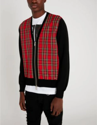 Shop Dsquared2 Tartan-trimmed Wool And Twill Cardigan In Black Red Check