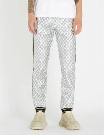 Shop Gucci Metallic Tapered Stretch-jersey Jogging Bottoms In Silver