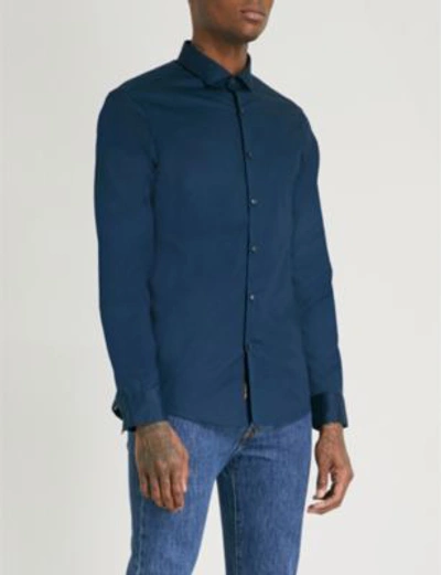 Shop Michael Kors Slim-fit Stretch-cotton Shirt In Midnight