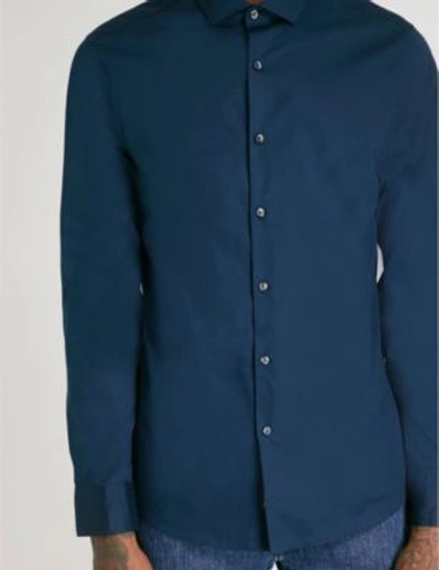 Shop Michael Kors Slim-fit Stretch-cotton Shirt In Midnight