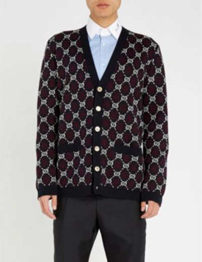 Shop Gucci Flower And Logo-motif Regular-fit Cotton Shirt In Sky Blue
