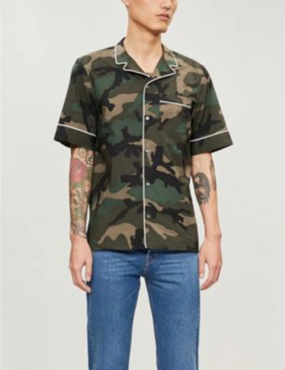 Shop Valentino Camouflage-print Slim-fit Cotton Shirt In Camou Army