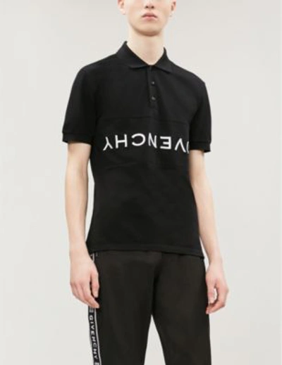 Shop Givenchy Logo-print Cotton-piqué Polo Shirt In Black