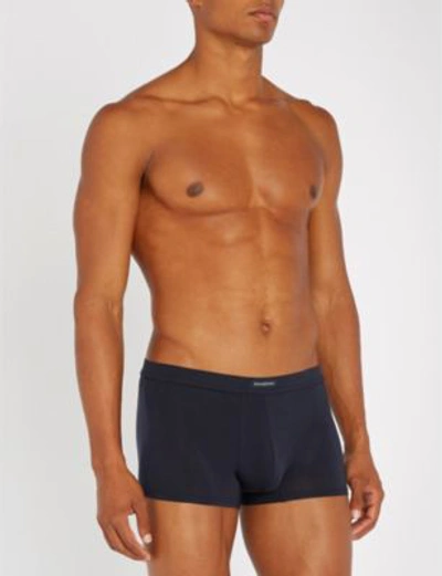 Shop Ermenegildo Zegna Solid Slim-fit Stretch-jersey Boxer Shorts In Navy