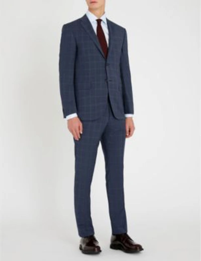 Shop Corneliani Checked Academy-fit Wool Suit In Blue