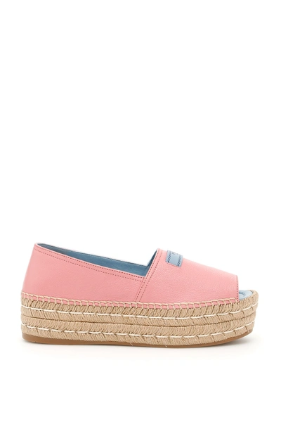 Shop Prada Peep Toe Leather Espadrilles In Pink