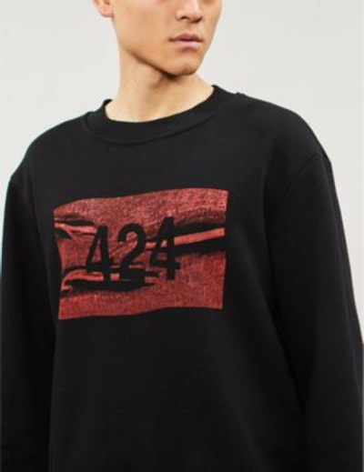 Shop 424 Logo-print Cotton-jersey Sweatshirt In Black