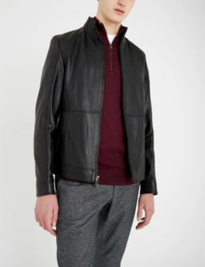 Shop Michael Kors Stand-collar Leather Jacket In Black