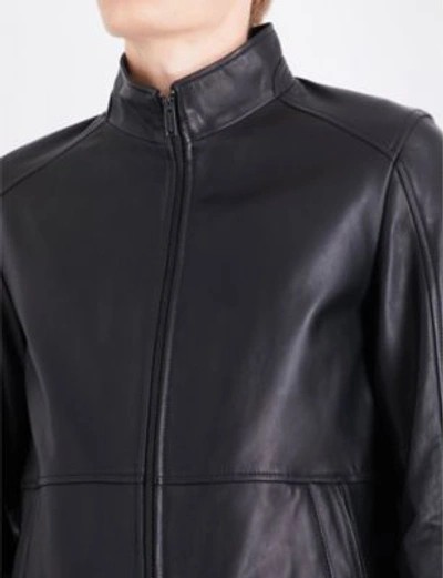 Shop Michael Kors Stand-collar Leather Jacket In Black