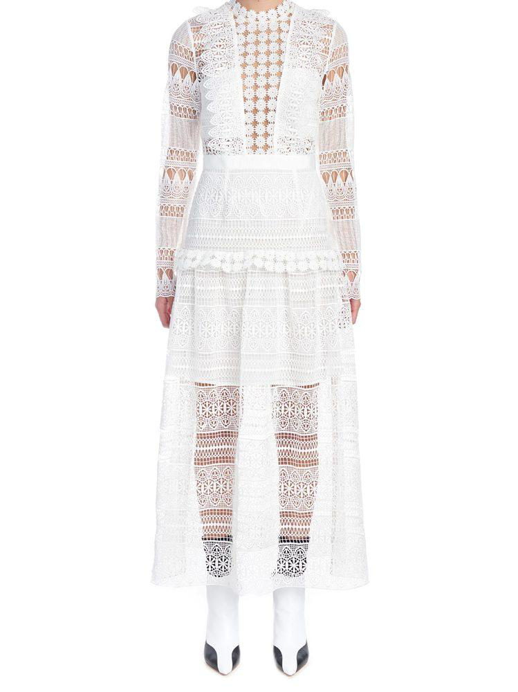 self portrait spiral lace paneled midi dress