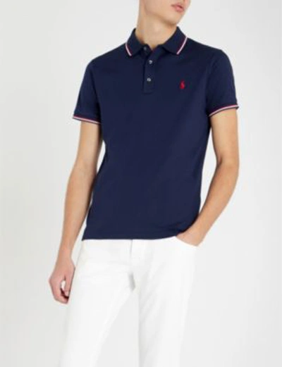 Shop Polo Ralph Lauren Striped-trim Cotton Polo Shirt In French Navy
