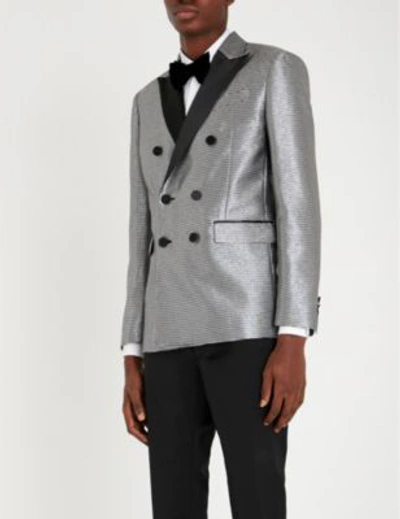 Shop Dsquared2 Metallic Silk-satin Trimmed Jacquard Blazer In Silver Black