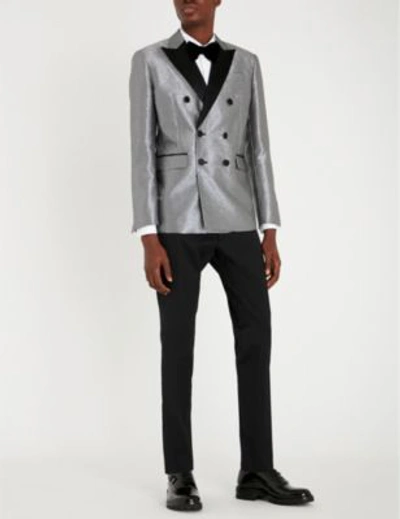 Shop Dsquared2 Metallic Silk-satin Trimmed Jacquard Blazer In Silver Black
