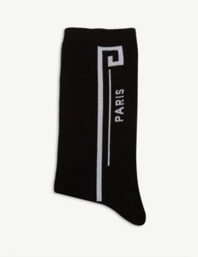 Shop Givenchy Logo-intarsia Ribbed Cotton Socks In Black