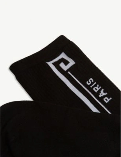Shop Givenchy Logo-intarsia Ribbed Cotton Socks In Black