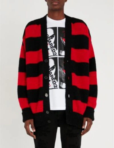 Shop Dsquared2 Striped Alpaca-blend Cardigan In Black Red