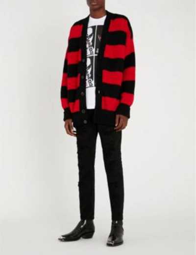 Shop Dsquared2 Striped Alpaca-blend Cardigan In Black Red