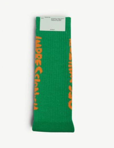 Shop Off-white Logo-intarsia Cotton-blend Socks In Green