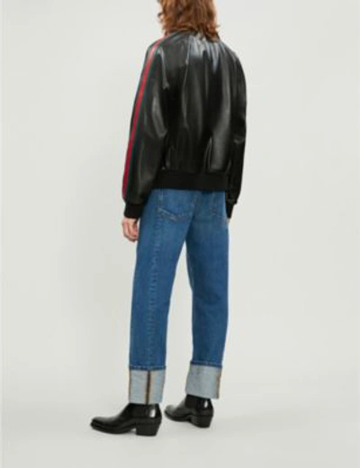 Shop Gucci Patch-embroidered Leather Bomber Jacket In Black