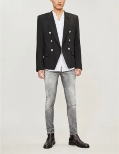 Shop Balmain Double-breasted Cotton-blend Blazer In Noir