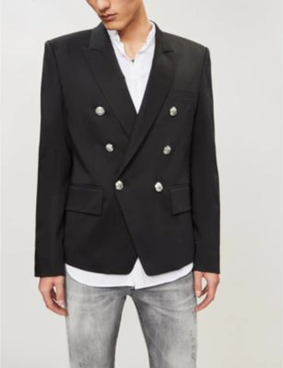 Shop Balmain Double-breasted Cotton-blend Blazer In Noir