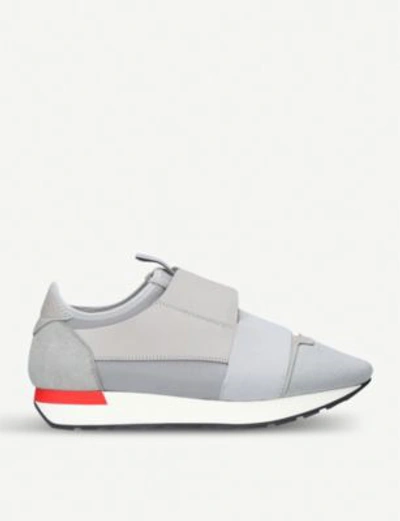 Shop Balenciaga Mens Race Runners Leather And Mesh Trainers In Grey