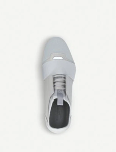 Shop Balenciaga Mens Race Runners Leather And Mesh Trainers In Grey