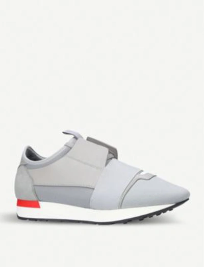 Shop Balenciaga Mens Race Runners Leather And Mesh Trainers In Grey