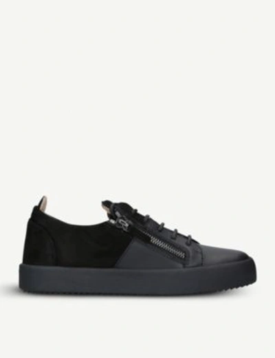 Shop Giuseppe Zanotti Double Leather And Suede Trainers In Black