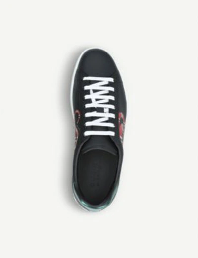 Shop Gucci New Ace Embroidered-snake Leather Trainers In Black