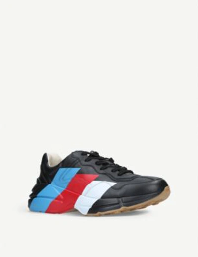 Shop Gucci Mens Rhyton Leather Trainers In Black