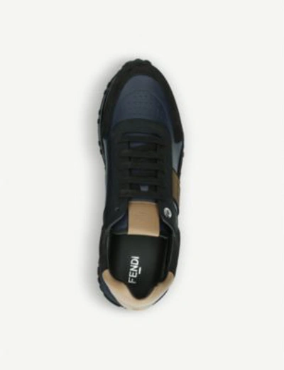 Shop Fendi Ff Leather Trainers In Blk/blue