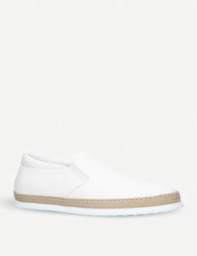 Shop Tod's Raffia-trim Leather Skate Shoes In White