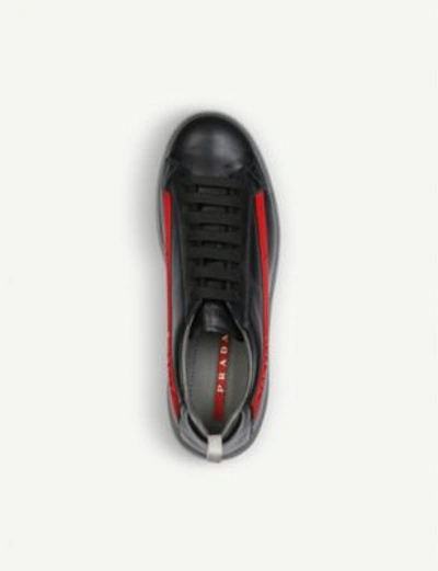 Shop Prada Line-detail Leather Trainers In Nero