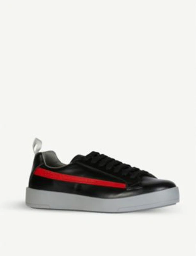 Shop Prada Line-detail Leather Trainers In Nero