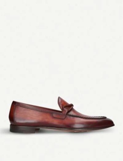 Shop Magnanni Braid-trimmed Leather Loafers In Tan