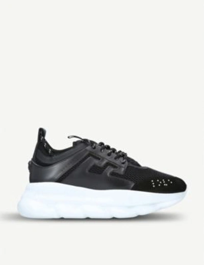 Shop Versace Chain Reaction Mesh And Leather Trainers In Black