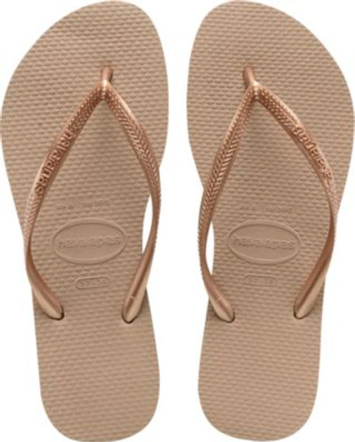Havaianas Slim Logo-embossed Rubber Flip Flops In Rose Gold