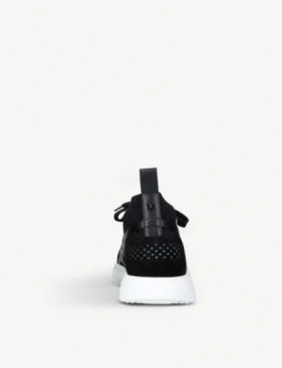 Shop Valentino Sound High Stretch-knit And Leather Trainers In Black