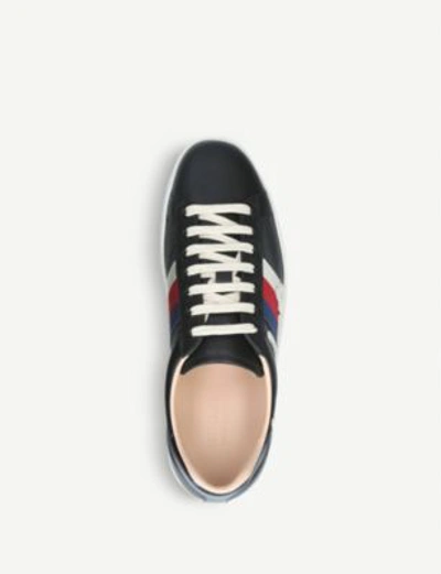 Shop Gucci New Ace Embroidered Leather Trainers In Black