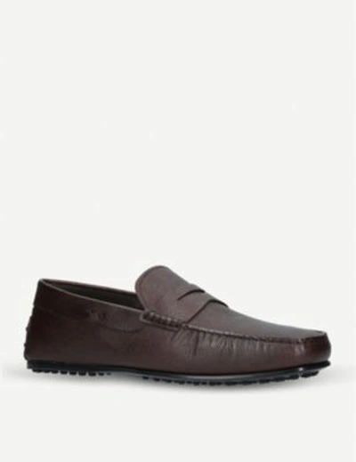 Shop Tod's City Driver Leather Driving Shoes In Brown