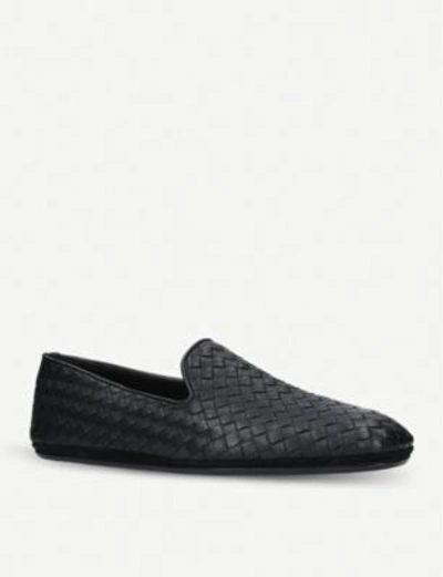 Shop Bottega Veneta Woven Leather Slippers In Black